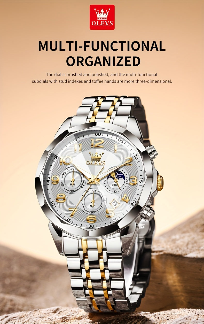 OLEVS Watches For Men Analog Quartz Dress Business Watch Day Date Stainless Steel Classic Casual Luxury Luminous Male Wrist Watches Golden/black/blue/white