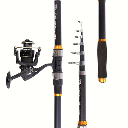 Telescopic Portable Sea Fishing Rod Set with 4000 Reel - 82.68inch/94.49inch/106.3inch/118.11inch/141.73inch, Carbon Fiber, Medium Light Power, Ambidextrous, Medium Fast Action, Uncharged, for Offshore Fishing, Outdoor Fishin