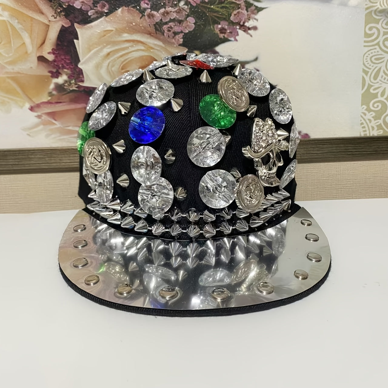 Unisex Stylish Rhinestone "KING" Baseball Cap - Lightweight Polyester, Black with Sparkling Embellishments, Perfect for Casual Outings and Parties, Statement Fashion | Edgy Baseball Cap | Metallic Accents