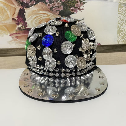 Unisex Stylish Rhinestone "KING" Baseball Cap - Lightweight Polyester, Black with Sparkling Embellishments, Perfect for Casual Outings and Parties, Statement Fashion | Edgy Baseball Cap | Metallic Accents
