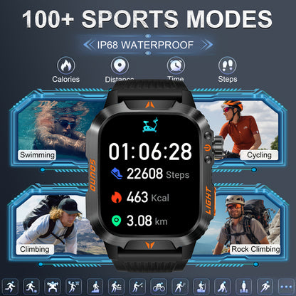 QTLJJBY Outdoor Sports Smartwatch with One-Touch Call Answering/Dialing, Message Notifications, Multiple Sports Modes, Activity Tracker (Calorie, Pedometer), Flashlight, 600mAh Battery, IP68 Waterproof, Couple's Watch, Perfec