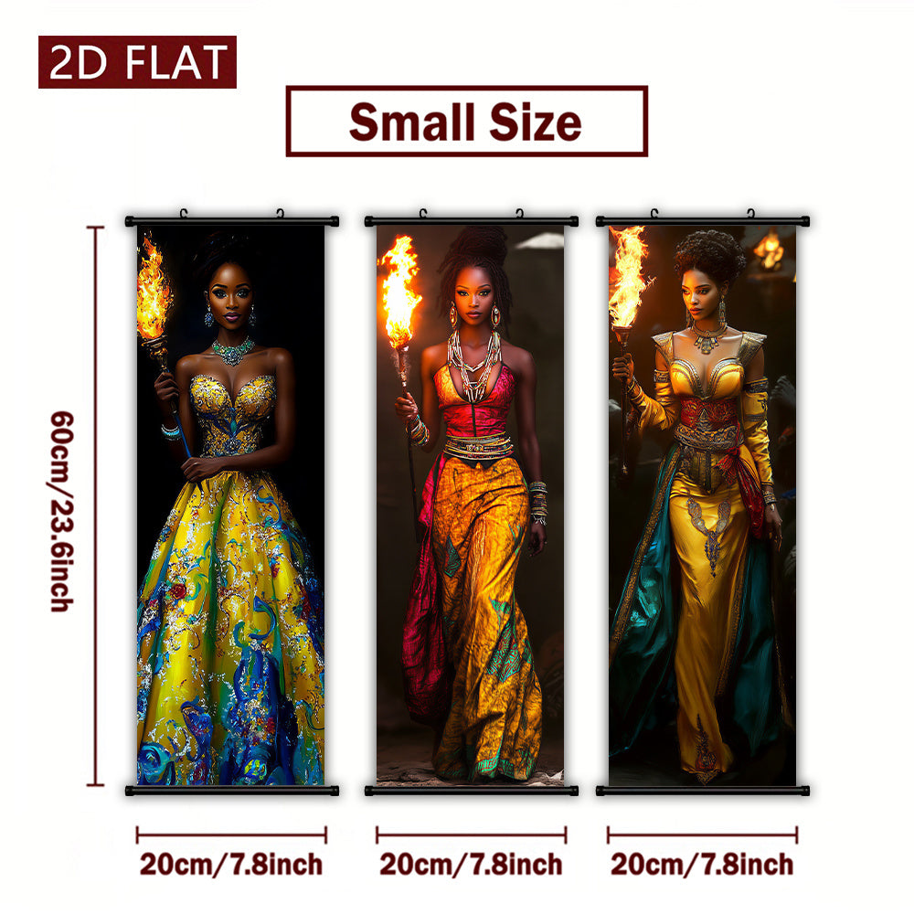2D Flat, 2D/FLAT-3pcs African Fruit Girl Wall Art Panel Scroll Painting HighDefinition HighQuality Print Odorless FadeResistant Ink Artwork Home Living Room Decor Holiday Gift, Home Decoration, Scroll Design, Durable Print, H