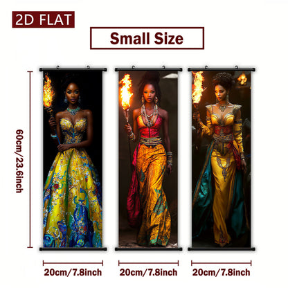 2D Flat, 2D/FLAT-3pcs African Fruit Girl Wall Art Panel Scroll Painting HighDefinition HighQuality Print Odorless FadeResistant Ink Artwork Home Living Room Decor Holiday Gift, Home Decoration, Scroll Design, Durable Print, H