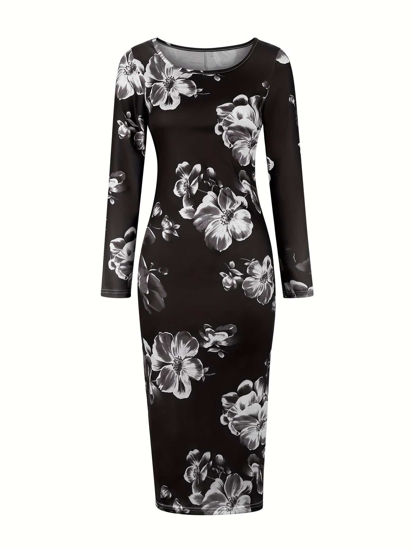 Elegant Long-Sleeve Dress with a Round Neckline