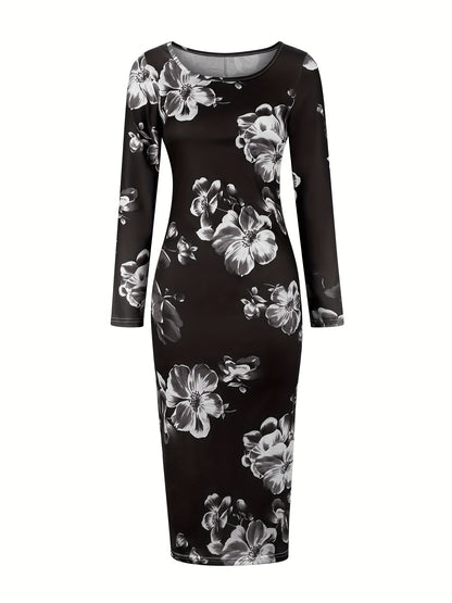 Elegant Long-Sleeve Dress with a Round Neckline
