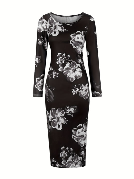 Elegant Long-Sleeve Dress with a Round Neckline