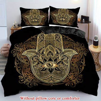 2/3pcs (1 Duvet Cover + 1/2 Pillowcase, Without Core)Mysterious Palm Eyes Striped Geometry Ancient Civilization Faith Print Soft Comfortable Bedding Set for Bedroom Dorm Room Family Gift