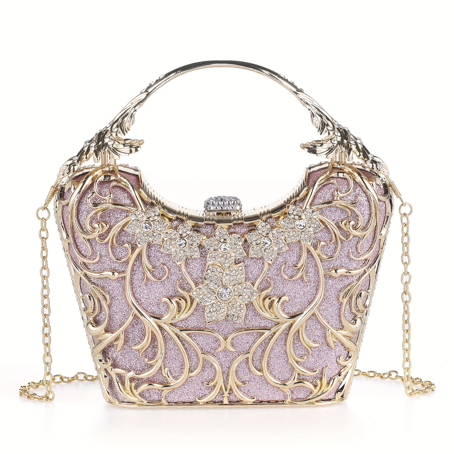 Perfect for Weddings, Proms & Formal Events - Handcrafted Rhinestone Clutch Purse - Luxurious Floral Evening Bag for Women - Elegant Dinner Handbag with Glittering Rhinestones & Golden-Tone Metal Handle