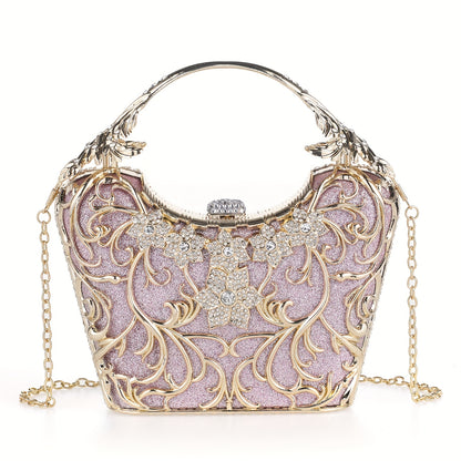 Perfect for Weddings, Proms & Formal Events - Handcrafted Rhinestone Clutch Purse - Luxurious Floral Evening Bag for Women - Elegant Dinner Handbag with Glittering Rhinestones & Golden-Tone Metal Handle