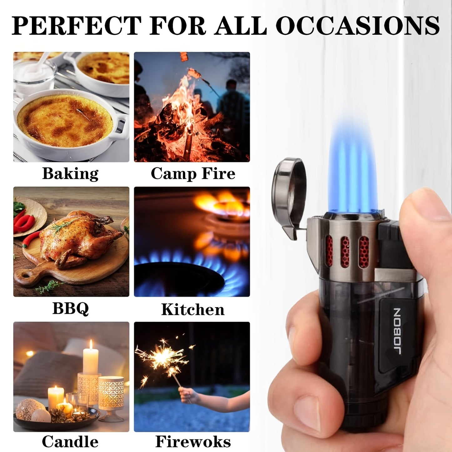 Gift Box Set, Straight Jet Spray Gun Blue Flame Lighter, Triple Jet Flame Butane Torch Lighter, Windproof Butane Refillable Gas Torch Lighter, Light Candles, Wood Chips, Charcoal Barbecue, Convenient to Carry, Visible Gas (ex