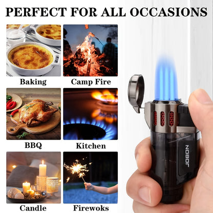 Gift Box Set, Straight Jet Spray Gun Blue Flame Lighter, Triple Jet Flame Butane Torch Lighter, Windproof Butane Refillable Gas Torch Lighter, Light Candles, Wood Chips, Charcoal Barbecue, Convenient to Carry, Visible Gas (ex