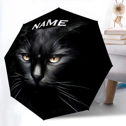 Personalized Black Cat Umbrella with Name/Text/Logo - British Shorthair Design, Open/Close, Portable Folding Umbrella for &, Umbrella With Long Handle, Umbrella With Cover, Umbrella With Handle, Inverted Umbrella Heavy Duty W