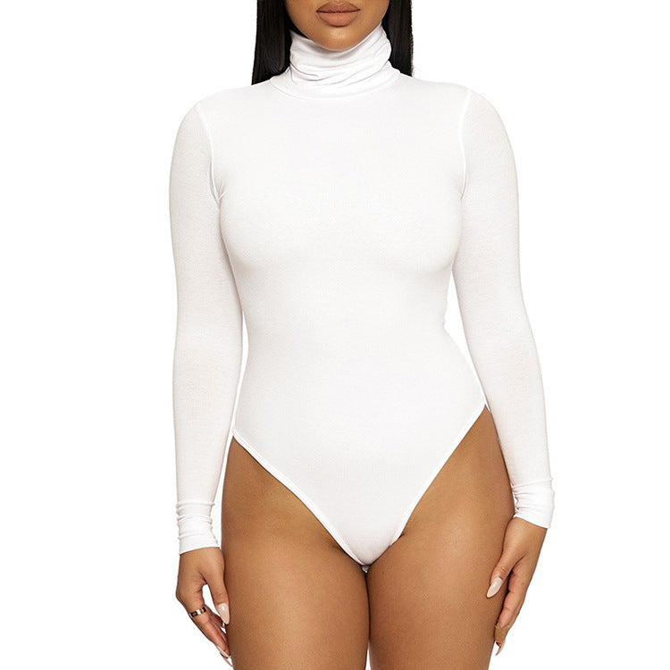 2025 Cross-border Autumn and Winter Basic Bottoming Women's Wear European and American Simple High Neck Long Sleeve Slim-fit bodysuit