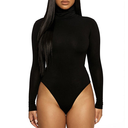 2025 Cross-border Autumn and Winter Basic Bottoming Women's Wear European and American Simple High Neck Long Sleeve Slim-fit bodysuit