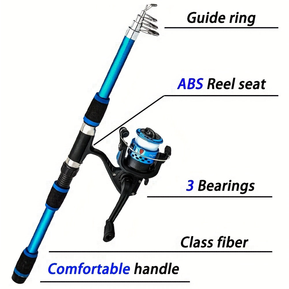Complete Fishing Rod Set Full Set of 70.87inch Telescopic Rod with 5.2:1 Rotating Fishing Wheel Lure Hook Travel Bag Combo for a Variety of Fishing Scenarios in Both Freshwater And Saltwater