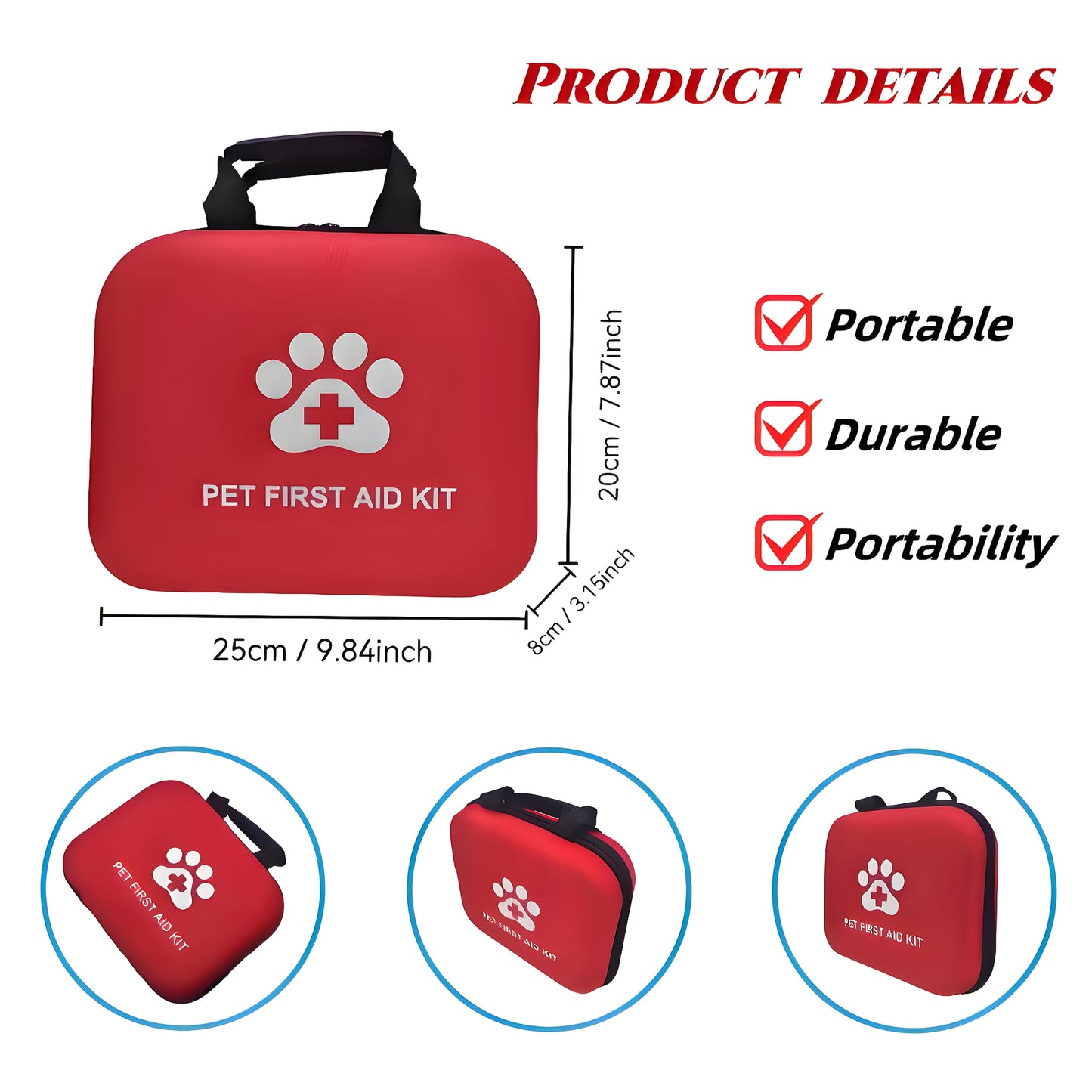 101pcs Pet First Aid Kit for Cats & Dogs - Portable Essentials with Scissors, Tweezers, Gauze Pads, Thermometer, Eye & Ear Cleaner, Care, CPR Guide, Poisonous Plants List, Emergency Numbers - Red Case for On-the-Go Pet Owners