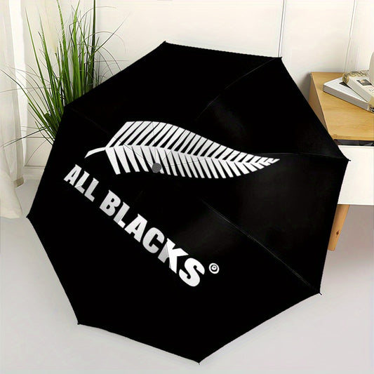 All Blacks Automatic Folding Umbrella - 8-Rib Durable Windproof Portable Travel Umbrella with Sleek Black Design & "All Blacks" Logo, Ideal for Holiday Gifts, Outdoor Umbrella, Modern Accessory, Sturdy Handle