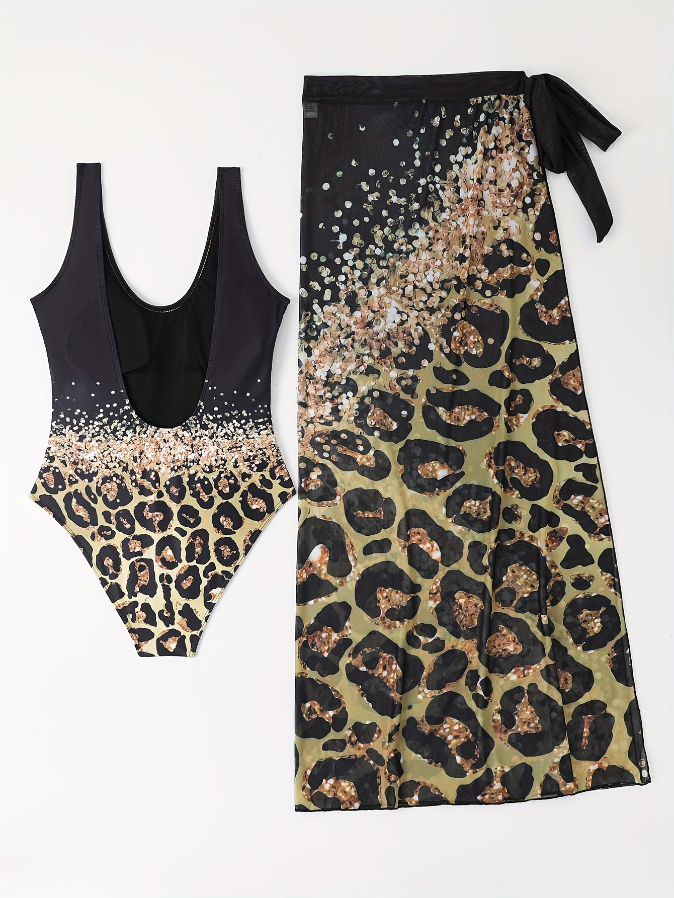 Lake Green Limited Edition Leopard Print One-Piece Swimsuit + Leopard Print Wrap Skirt