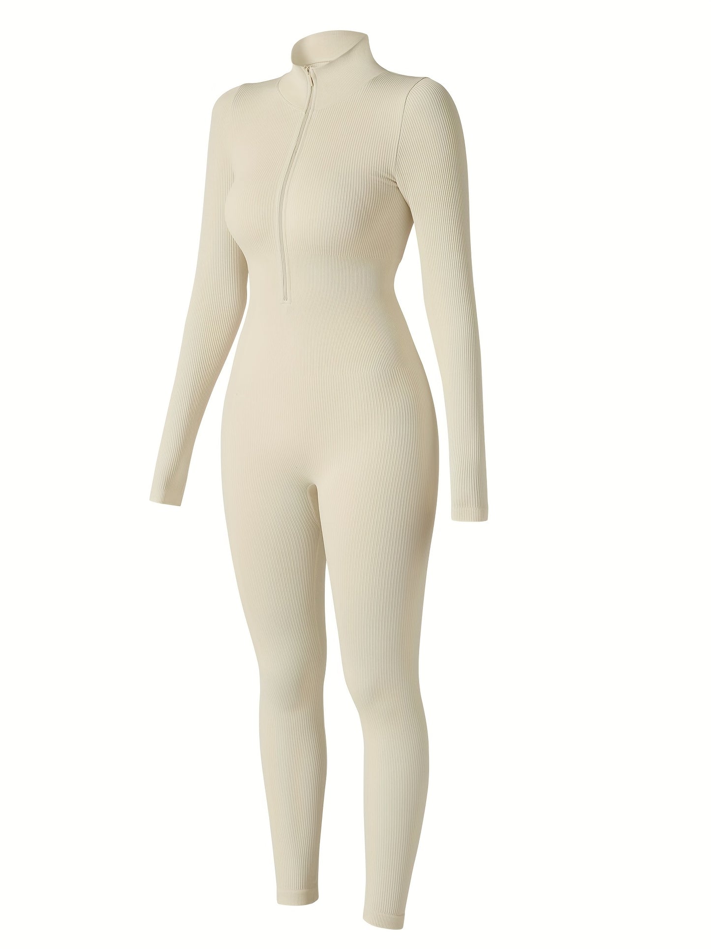 OMKAGI Women's Jumpsuit - Long Sleeve Front Zipper Onesie, Slim Fit Ribbed Tights, Warm Winter Pants, Machine Washable Solid Color Outfit, Elastic Breathable Jumpsuits for Fall/Winter (Casual & Dressy)