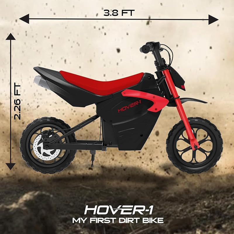 Hover-1 My First Dirt Bike for Kids - 300W Motor, 9MPH Max Speed, 9 Mile Range, 12" Off-Road Tires, 120LB Max Weight, Twist Grip Throttle & Rear Disc Brake Electric Dirt Bike for Kids Ages 5+ Years