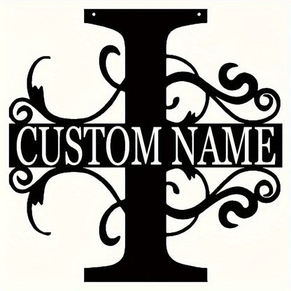 Customized Metal Surname Sign - Personalized Black Art Deco Wall Decor, Reusable Matte Finish, Detachable Pre-pasted Metal Accent - For Home Decor - Suitable for Living Room, Bedroom, Garden, Outdoor Spaces - Unique Gift for