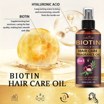 3-In-1 Rosemary And Onion Hair Care Oil Spray, No Rinse Required, Refreshing Lazy Fragrance, Smooths Hair, Salon-Grade Heat Protection Formula, Adds Natural Volume, Professional Quality Care, Ideal for Everyday Use, Unisex