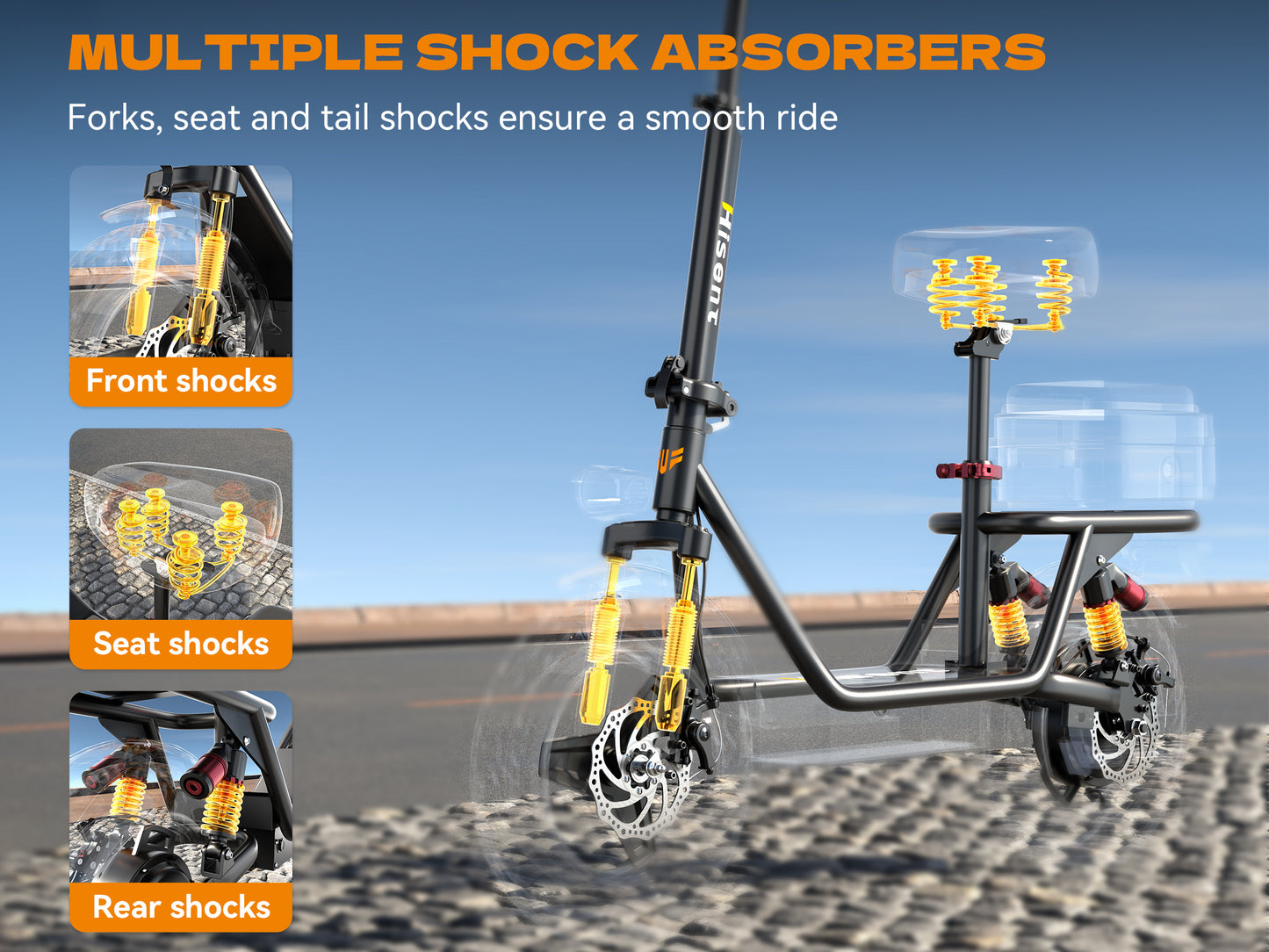 Hisent Adult Electric Scooter- 20 Mph, 740W Peak Motor, 10Ah/15Ah Lithium Battery, 15-40 Mile Range, 14 Foldable With Seat And Storage Box, Dual Suspension, Dual Brake System, Ample Storage, Alloy Steel Frame Durable, Commute