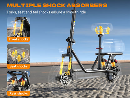 Hisent Adult Electric Scooter- 20 Mph, 740W Peak Motor, 10Ah/15Ah Lithium Battery, 15-40 Mile Range, 14 Foldable With Seat And Storage Box, Dual Suspension, Dual Brake System, Ample Storage, Alloy Steel Frame Durable, Commute