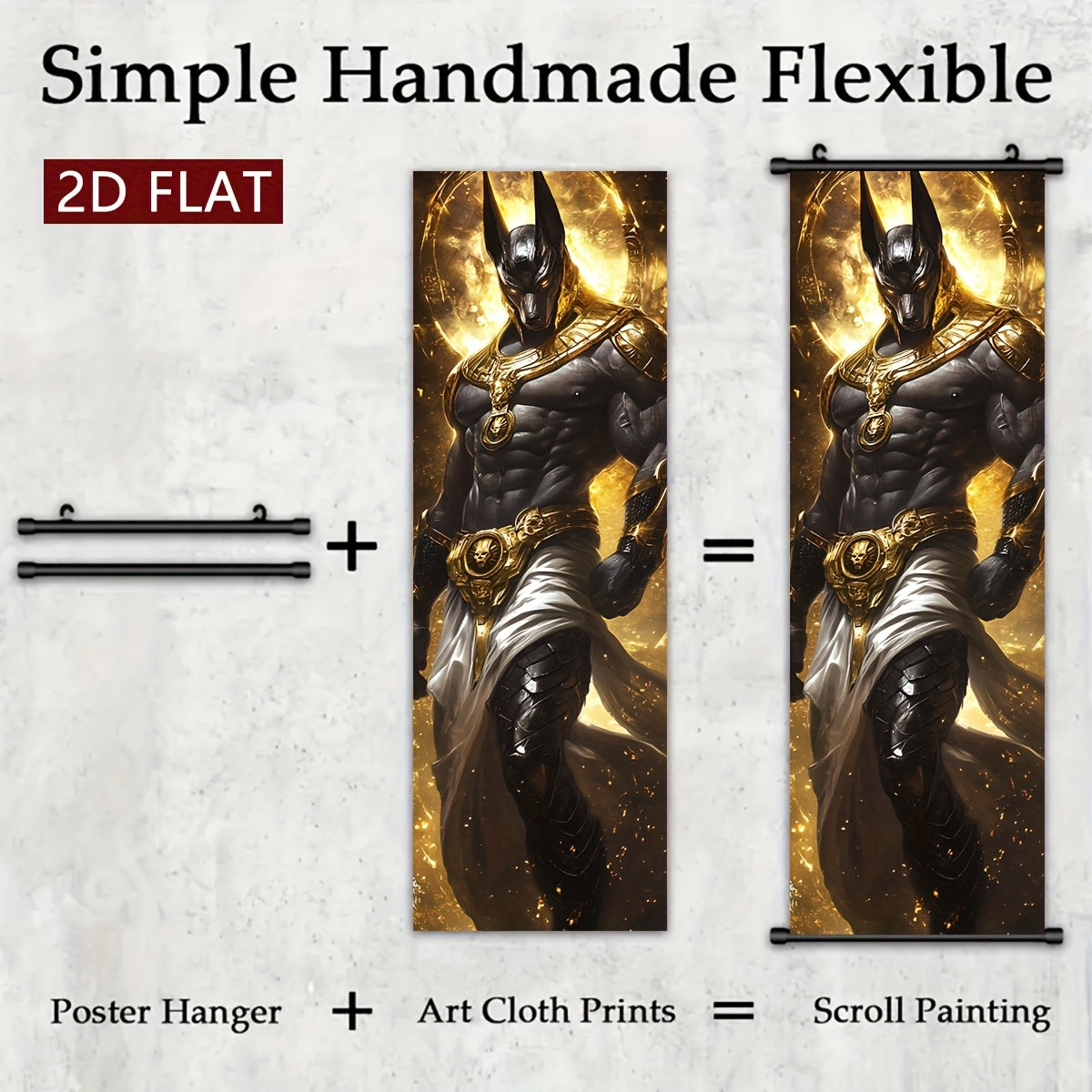 2D/Flat-5pcs Set of Framed Anubis Plastic Hanging Paintings, Retro Canvas Wall Art, Anime Scroll Painting Posters, Modern Home Decoration, Egyptian Theme Poster Pictures, with Plastic Frame Hooks