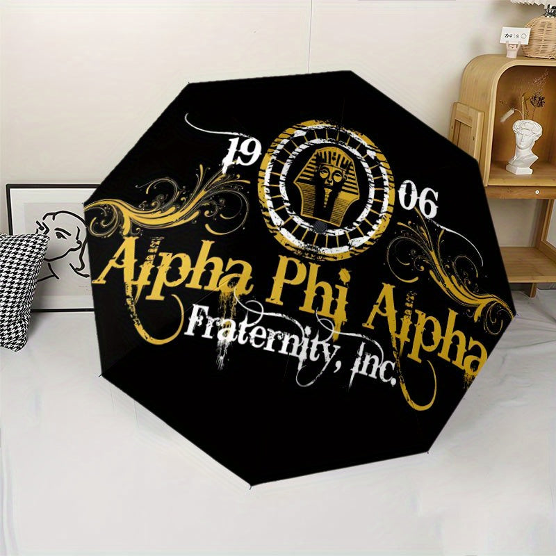 Alpha Phi Alpha Fraternity Umbrella - Black & Golden Greek Letters (αφά) with Year Symbols, Automatic Open/Close, 8-Rib Heavy-Duty Canopy - Elegant Fraternity Gift for Members, Birthday, Anniversary - Elegant Everyday Carr