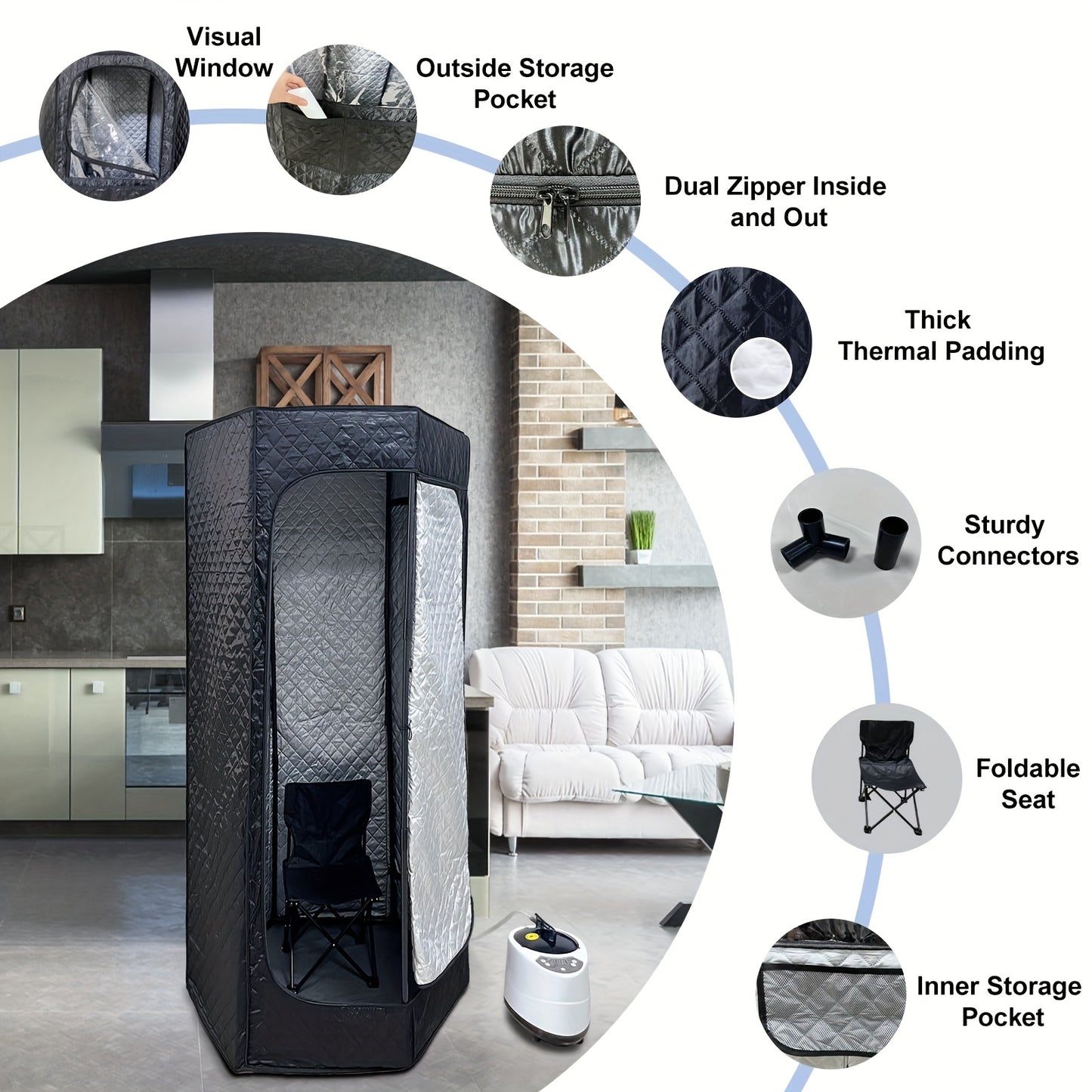 Hexagonal Sauna Room - Portable Sauna Box - Foldable Spa 1.06gal Steamer - Full Size Personal Sauna For Relaxation - Sauna Tent For Home - Remote Control & Folding Chair - 15 Levels