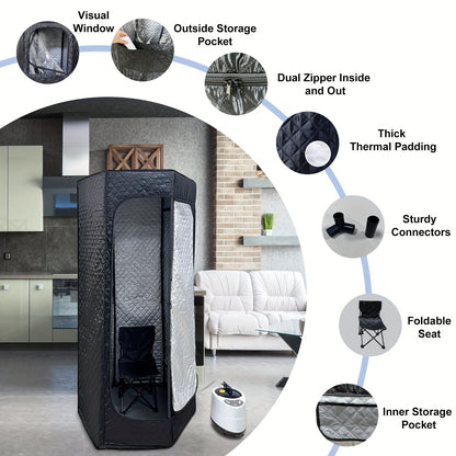 Hexagonal Sauna Room - Portable Sauna Box - Foldable Spa 1.06gal Steamer - Full Size Personal Sauna For Relaxation - Sauna Tent For Home - Remote Control & Folding Chair - 15 Levels