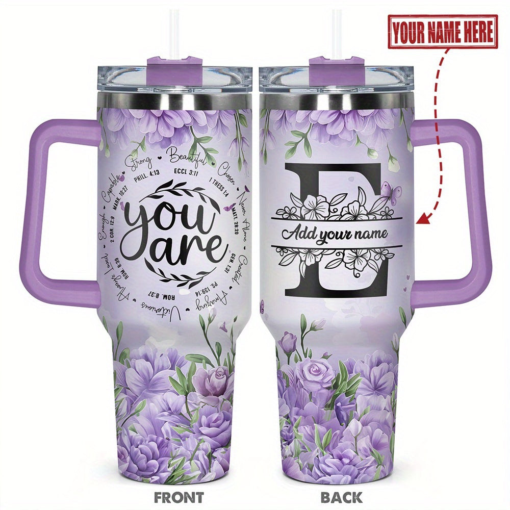 1pc Personalized Name & Motivational Quote Tumbler 40oz with Lid - Custom Stainless Steel Cup, Insulated for Hot/ Drinks, Custom Name/Date/Message Gift for /Men, Birthdays, Christmas, Valentines, Teachers, Coworkers