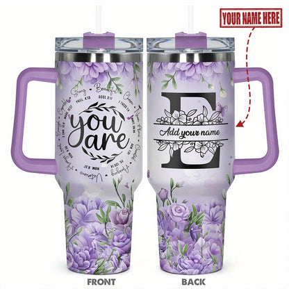 1pc Personalized Name & Motivational Quote Tumbler 40oz with Lid - Custom Stainless Steel Cup, Insulated for Hot/ Drinks, Custom Name/Date/Message Gift for /Men, Birthdays, Christmas, Valentines, Teachers, Coworkers