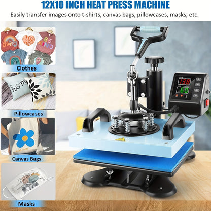 650W 12"x10" Heat Press with Dual Heating Tubes, 360° Rotation, Digital LCD Controller, Adjustable Pressure - Ideal for T-Shirts, Canvas Bags, Coasters, Pillowcases - Insulated Design for Safe Use