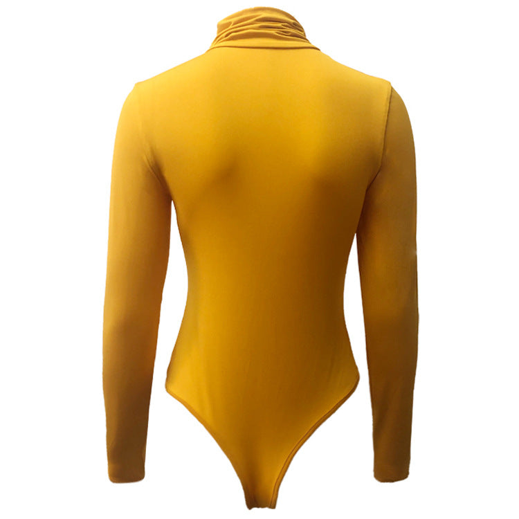 2025 Cross-border Autumn and Winter Basic Bottoming Women's Wear European and American Simple High Neck Long Sleeve Slim-fit bodysuit