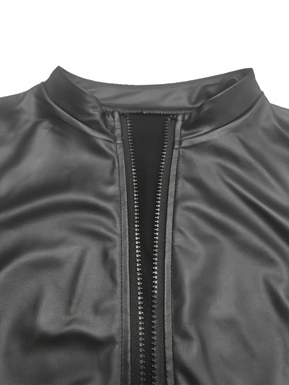 Women's Fashion Slim-Fit Full-Zip Jacket for Autumn & Winter - Elegant Stand-Up Collar Long-Sleeve Casual Coat, Suitable for Daily Wear & Motorcycle Riding