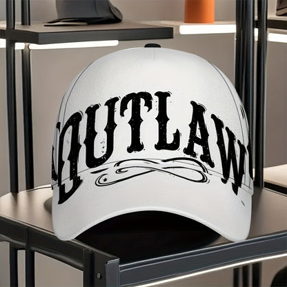 1pc 2D Outlaw Script Print Baseball Cap - Full-Body Vibrant Polyester Hat, Adjustable Snapback for Running, Sports & Casual Streetwear., Outdoor Headwear, Trendy Streetwear, Breathable Fabric, Durable Hat, Fashion Hat, Street