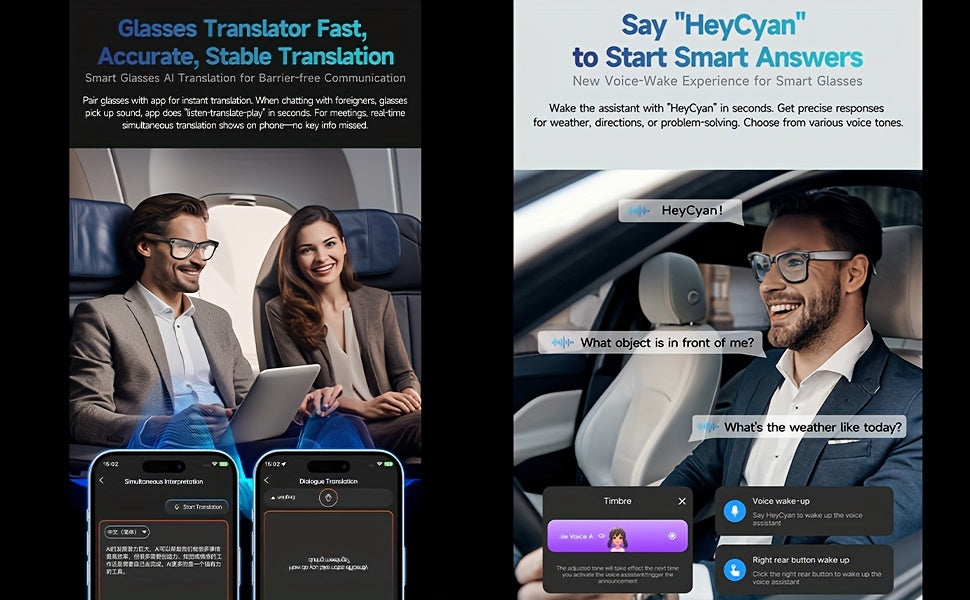 AI Smart Glasses 2025 New Voice Smart Glasses, High-definition 8 Million Camera, Intelligent Real-time Translation, Wireless Call Music Playback And Smart Glasses, Smart Camera Glasses with Multiple Languages, Suitable for iP