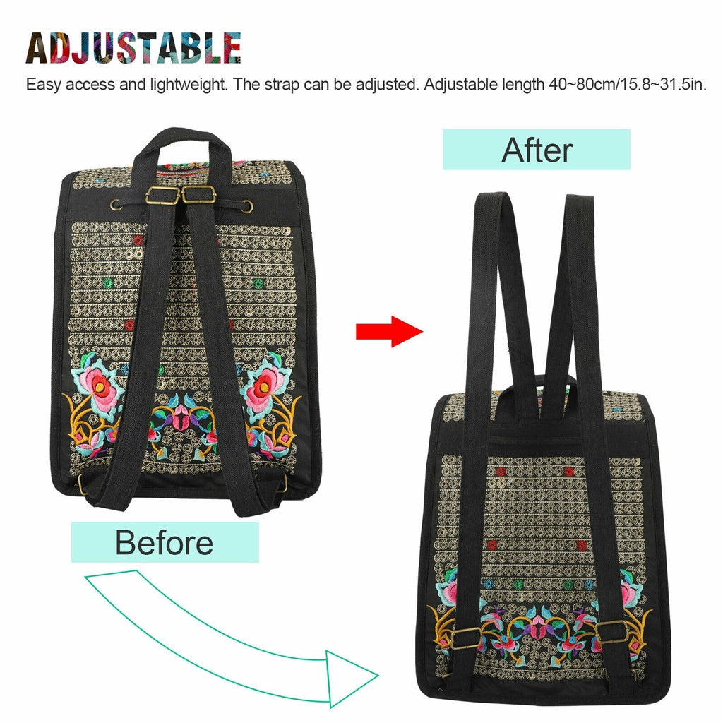 GUDAOBELL Vintage Embroidered Women's Backpack, Ethnic Style Travel Daypack  Bag, Tote Shoulder Bag