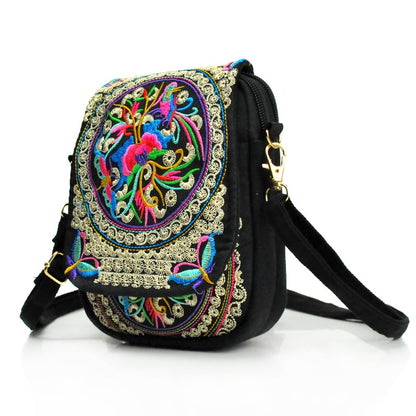 Women's Embroidered Crossbody Bag, Mini Shoulder Bag, Portable Double-Layer Wallet, Phone Pouch