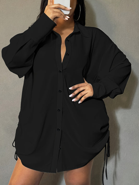Plus Size, Women's Plus Size Elegant Collar Button- Shirt - Solid Color Long Sleeve Blouse, Machine Washable Year-Round Button Front for Office, Semi-Formal & Casual Wear (Special Collection) - Plus Size Professional Attire
