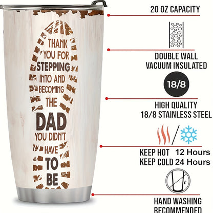 1pc 20oz Stepdad Tumbler - 12-Hour Insulated Stainless Steel Travel Mug with Lid & Straw, Stepfather Appreciation Gift (Step-Dad Design, -) - Dad from Step Daughter Son, Camping/Office/Coffee Cup for Stepdad Present