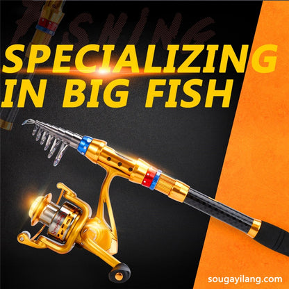 Carbon 70.87-141.73inch Telescopic Fishing Rod With Spinning Reel, Fishing Rods And Reels Set For Travel Saltwater Freshwater, Fishing Set