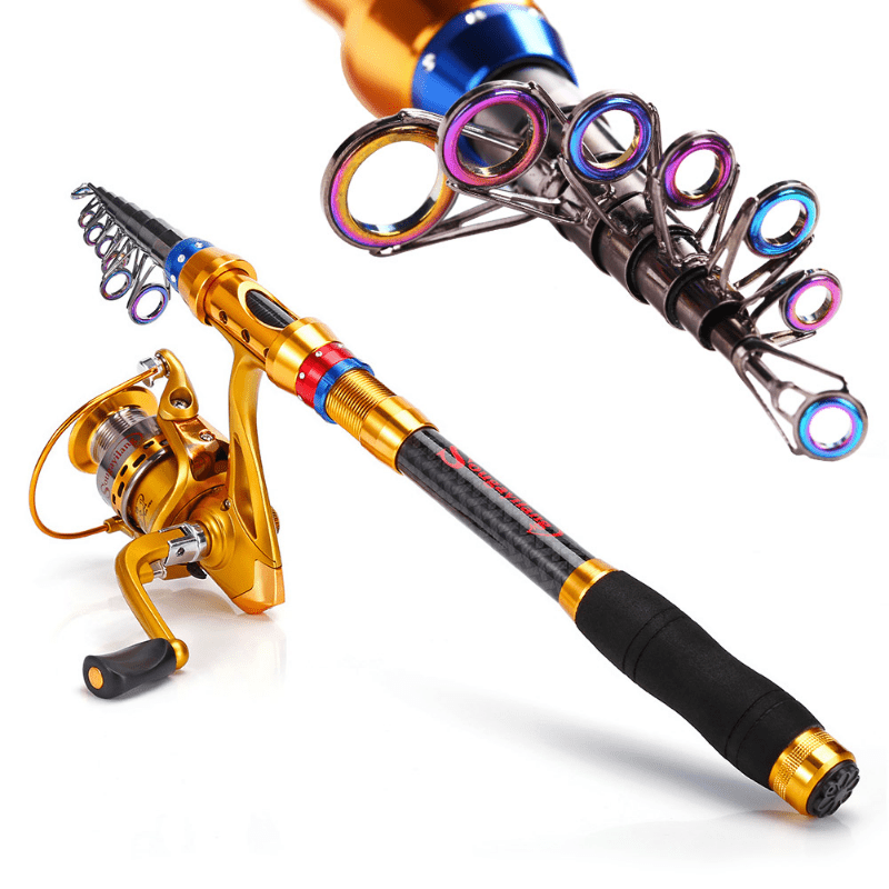 Carbon 70.87-141.73inch Telescopic Fishing Rod With Spinning Reel, Fishing Rods And Reels Set For Travel Saltwater Freshwater, Fishing Set