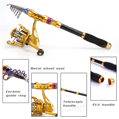 Carbon 70.87-141.73inch Telescopic Fishing Rod With Spinning Reel, Fishing Rods And Reels Set For Travel Saltwater Freshwater, Fishing Set