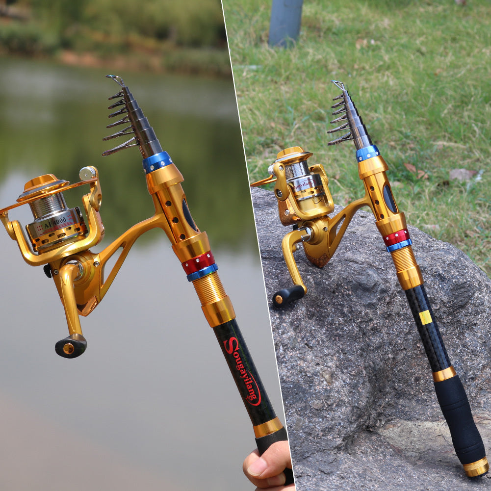 Carbon 70.87-141.73inch Telescopic Fishing Rod With Spinning Reel, Fishing Rods And Reels Set For Travel Saltwater Freshwater, Fishing Set
