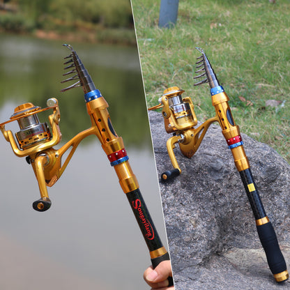 Carbon 70.87-141.73inch Telescopic Fishing Rod With Spinning Reel, Fishing Rods And Reels Set For Travel Saltwater Freshwater, Fishing Set