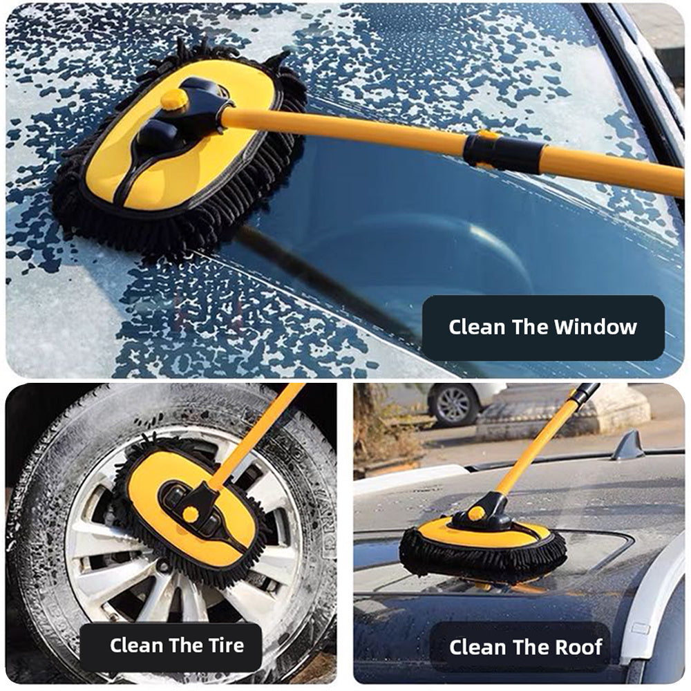 EAFC Car Wash Brush Mop with Long Handle, Replaceable Microfiber Brush Head, with 15° Curved 3 Section Extension Pole, Car Detailing Brush, Car Wash Brush, Easy to Clean, Durable Material, Suitable for Home, Car, RV, Truck