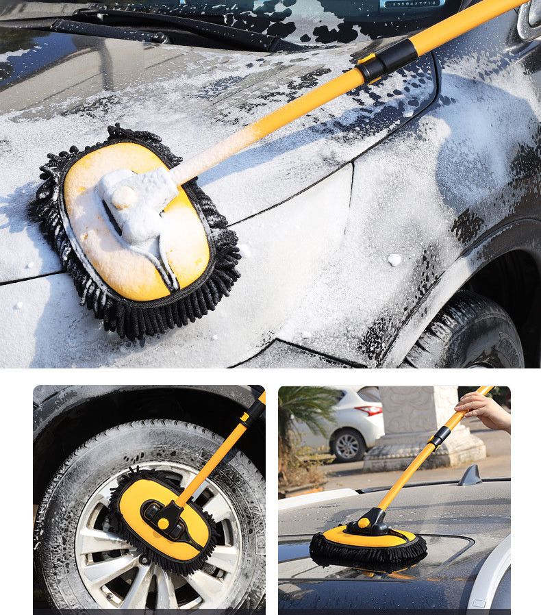 EAFC Car Wash Brush Mop with Long Handle, Replaceable Microfiber Brush Head, with 15° Curved 3 Section Extension Pole, Car Detailing Brush, Car Wash Brush, Easy to Clean, Durable Material, Suitable for Home, Car, RV, Truck